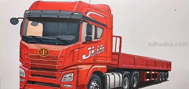 大货车彩铅怎么画 如何画解放卡车？