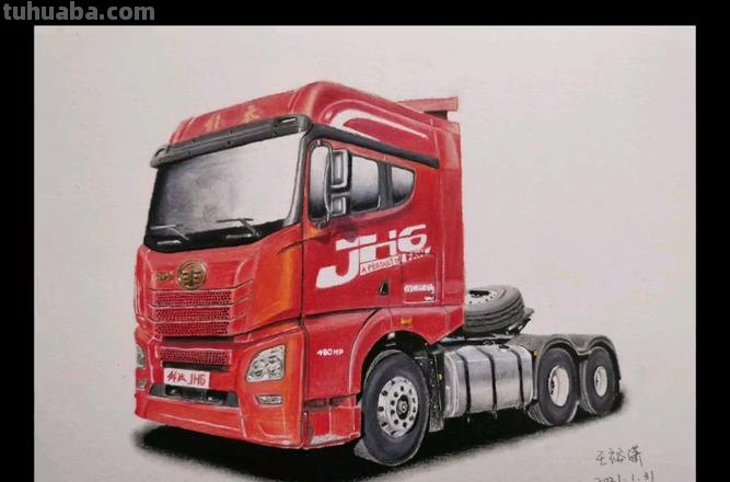 大货车彩铅怎么画 如何画解放卡车?