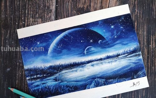 月明之夜怎么画彩铅 怎样用普通彩铅画星空？