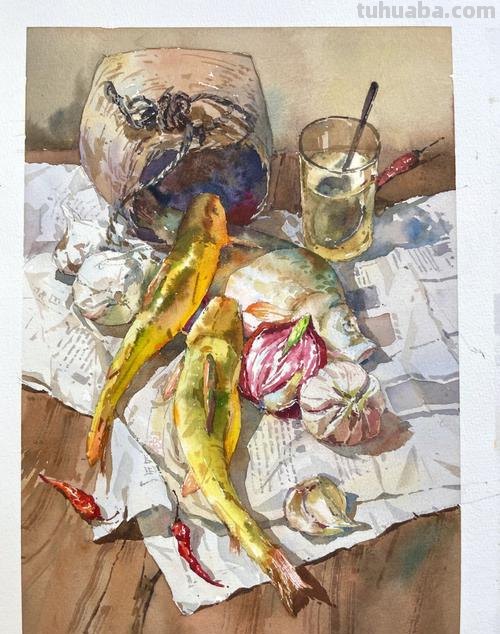 静物鱼色彩：如何运用色彩创造一幅生动的静物鱼画？ 