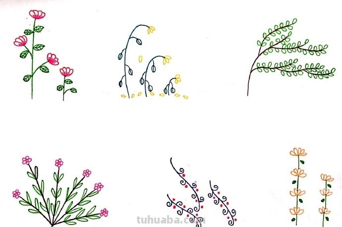 一组植物花卉简笔画，简单明了很清新~