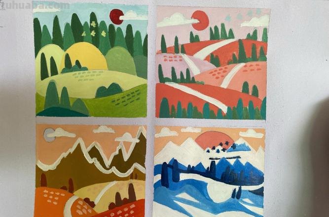 春夏秋冬的色彩构成图 四宫格 