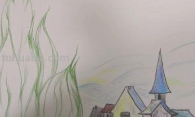 彩铅灯塔插画怎么画 彩铅画自学教程风景？