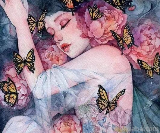 超华丽精致的手绘水彩，画面十分有艺术感的唯美人物场景插画欣赏