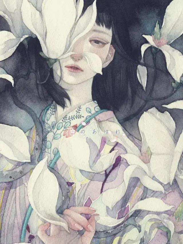 超华丽精致的手绘水彩，画面十分有艺术感的唯美人物场景插画欣赏