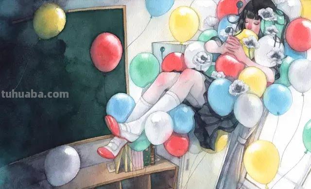 超华丽精致的手绘水彩，画面十分有艺术感的唯美人物场景插画欣赏