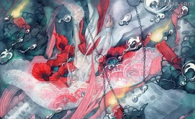 超华丽精致的手绘水彩，画面十分有艺术感的唯美人物场景插画欣赏