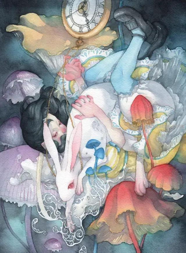 超华丽精致的手绘水彩，画面十分有艺术感的唯美人物场景插画欣赏