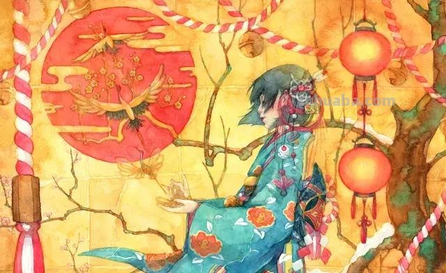 超华丽精致的手绘水彩，画面十分有艺术感的唯美人物场景插画欣赏
