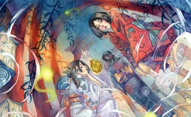 超华丽精致的手绘水彩，画面十分有艺术感的唯美人物场景插画欣赏