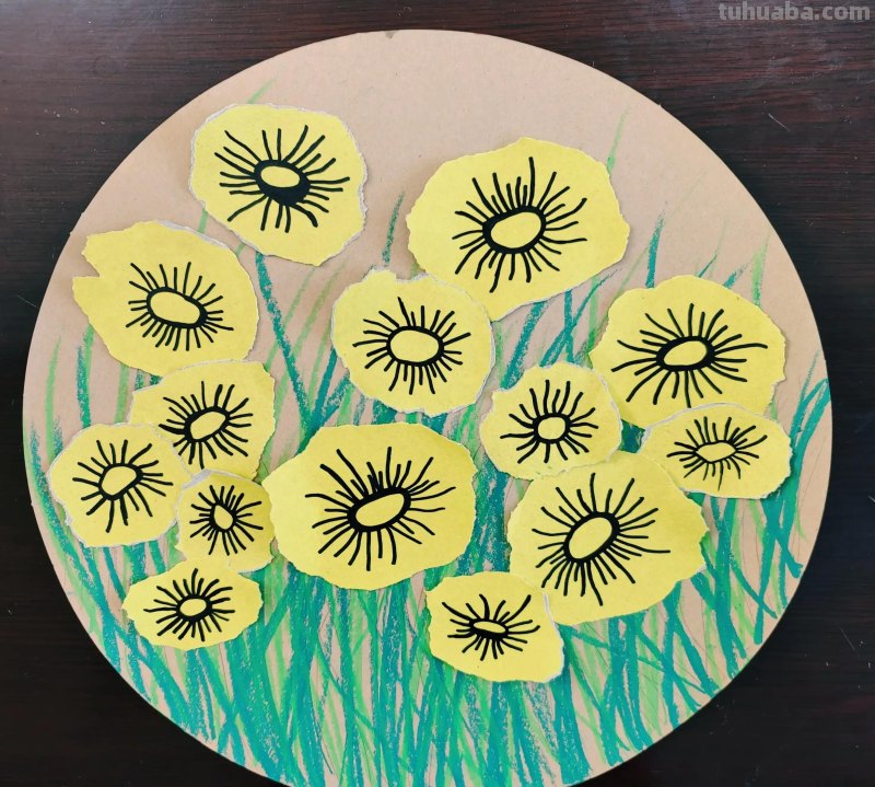 春天主题画，五彩缤纷的花，撕纸粘贴画，创意手工画，一起学画画