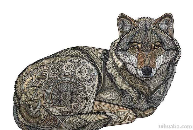 繁复美丽的几何图案，与水彩动物插画结合，神秘又精致的插画作品