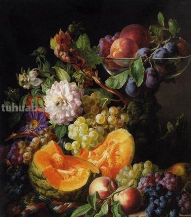 插画：奥地利艺术家Josef Lauer水果花卉静物作品