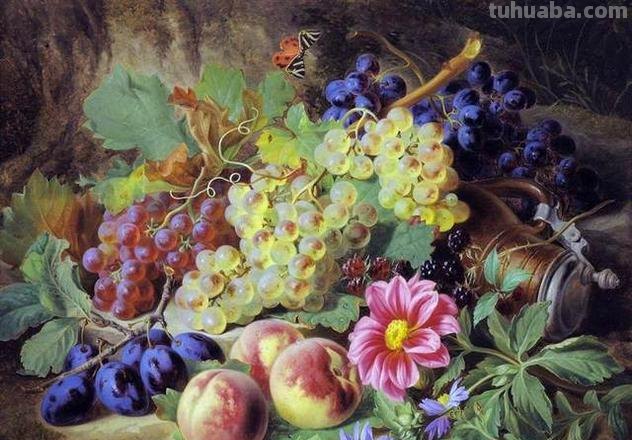 插画：奥地利艺术家Josef Lauer水果花卉静物作品