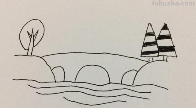 桥的简笔画怎么画 怎样简笔画河水小桥风景画？