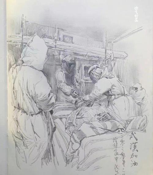 防疫人员速写 医护人员志愿者手绘主题画
