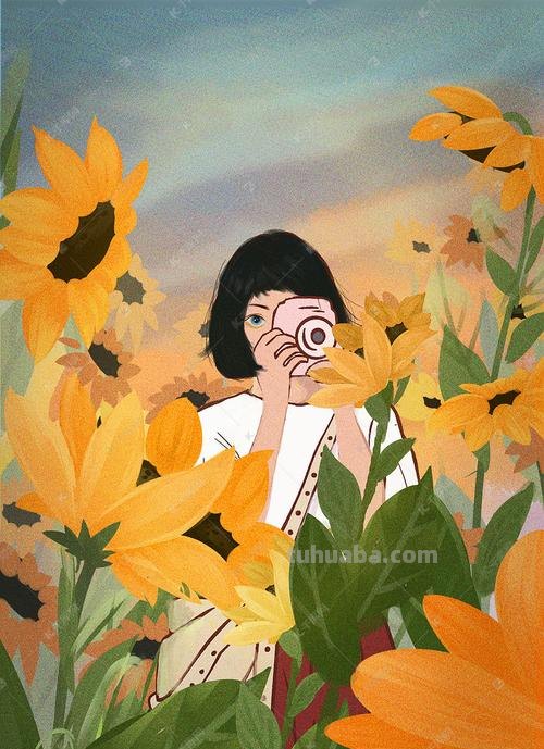 花与女孩系列插画｜清清凉凉的颜色，正适合夏天，愿疫情早日散去