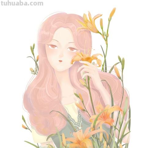 花与女孩系列插画｜清清凉凉的颜色，正适合夏天，愿疫情早日散去