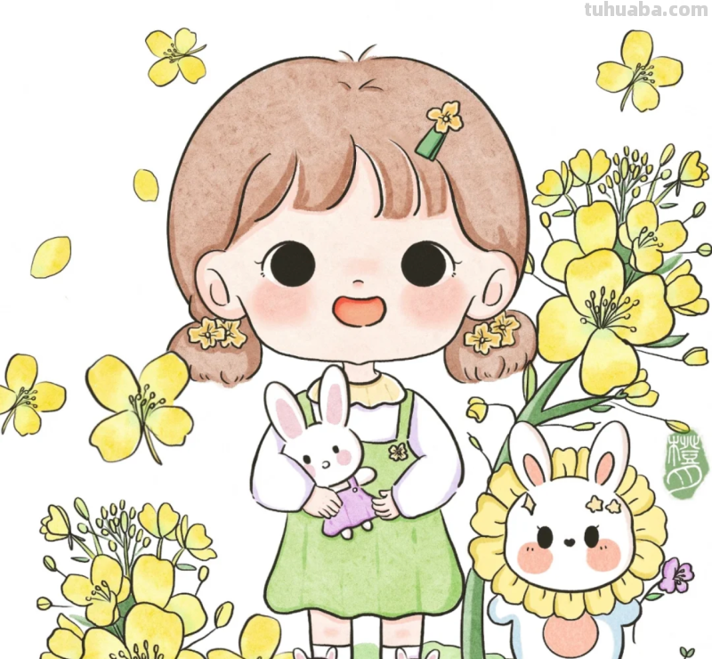 花与女孩系列插画｜清清凉凉的颜色，正适合夏天，愿疫情早日散去