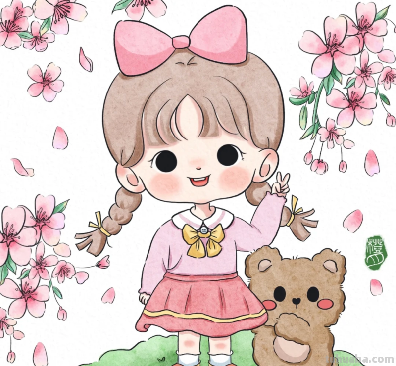 花与女孩系列插画｜清清凉凉的颜色，正适合夏天，愿疫情早日散去