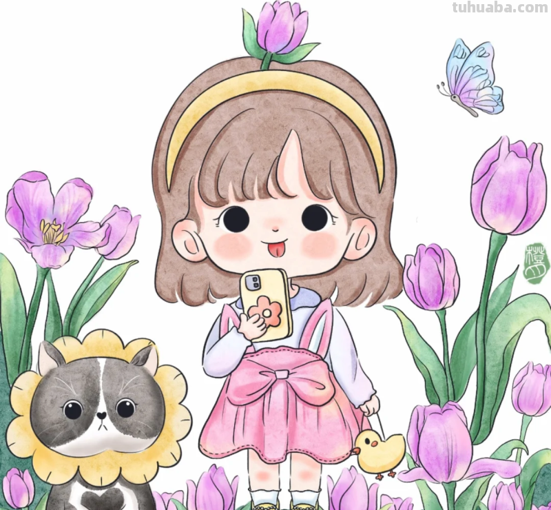花与女孩系列插画｜清清凉凉的颜色，正适合夏天，愿疫情早日散去