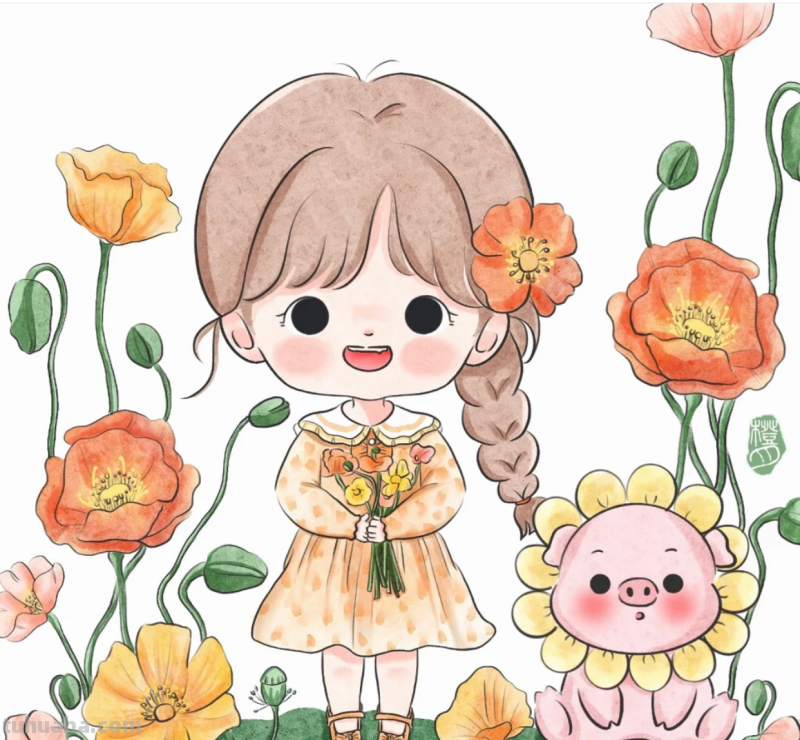 花与女孩系列插画｜清清凉凉的颜色，正适合夏天，愿疫情早日散去