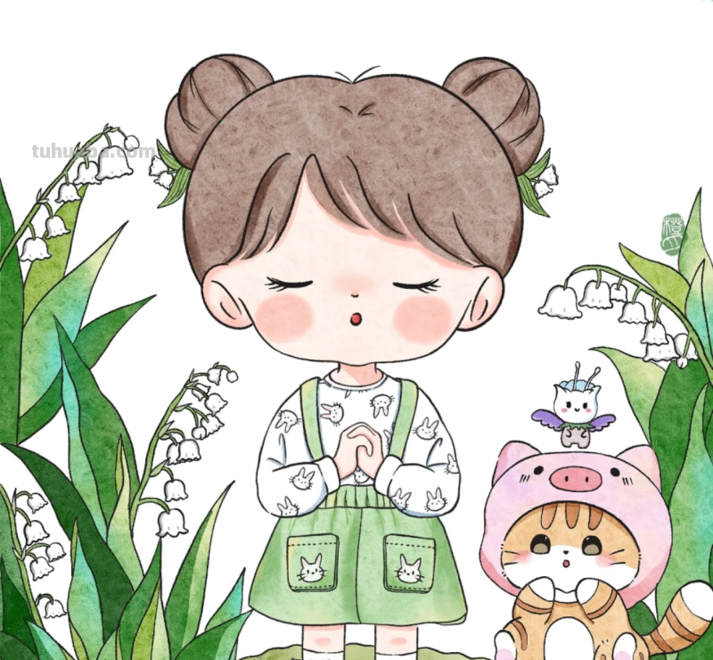 花与女孩系列插画｜清清凉凉的颜色，正适合夏天，愿疫情早日散去