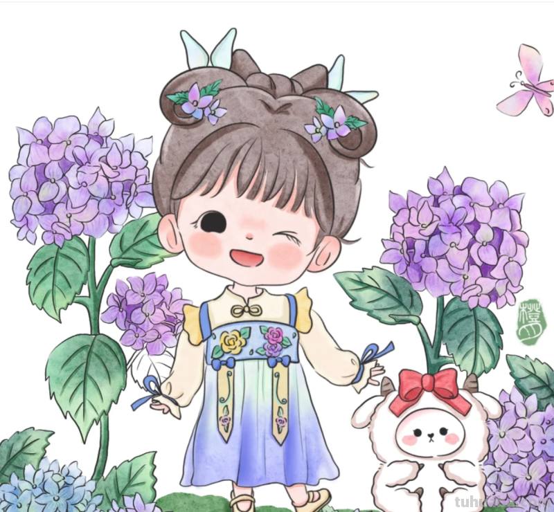 花与女孩系列插画｜清清凉凉的颜色，正适合夏天，愿疫情早日散去