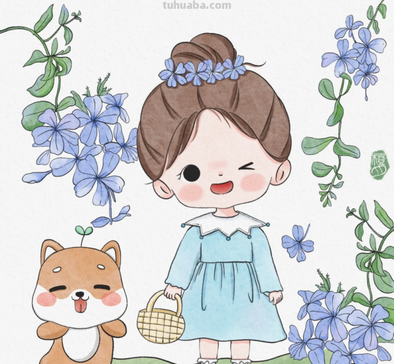 花与女孩系列插画｜清清凉凉的颜色，正适合夏天，愿疫情早日散去