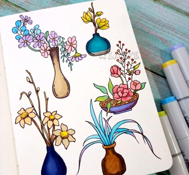 简约实用的小清新植物简笔画 作者：小野手绘