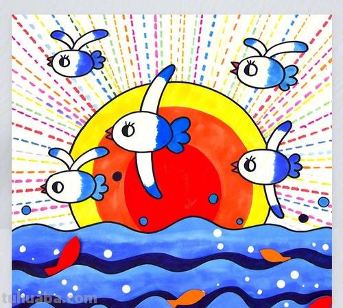 儿童画教程｜水彩笔涂色练习课程《自在翱翔的海鸥》