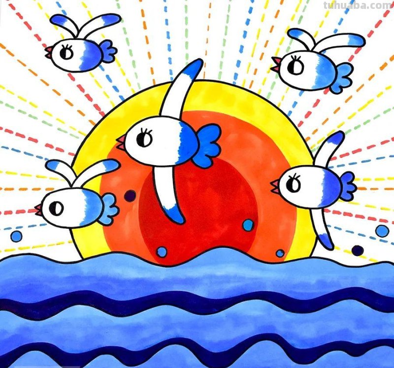 儿童画教程｜水彩笔涂色练习课程《自在翱翔的海鸥》
