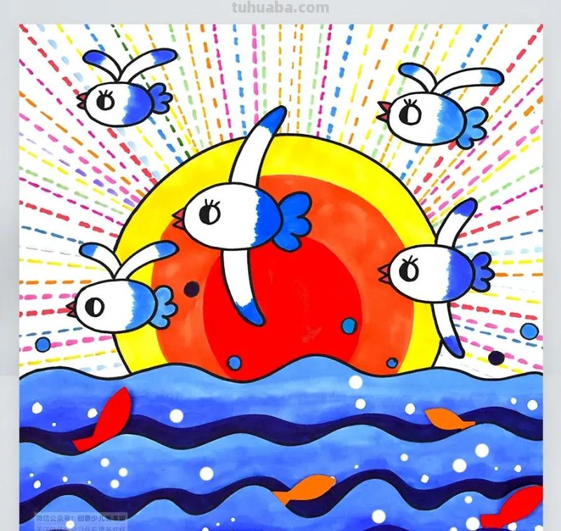 儿童画教程｜水彩笔涂色练习课程《自在翱翔的海鸥》