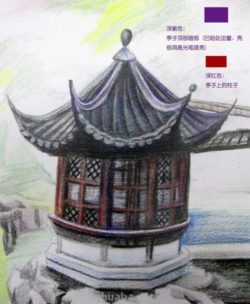 彩铅画的亭子图片怎么画 如何绘画亭子？