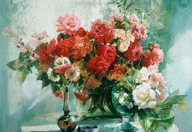 俄罗斯画家Larisa Psaryova唯美静物花卉油画