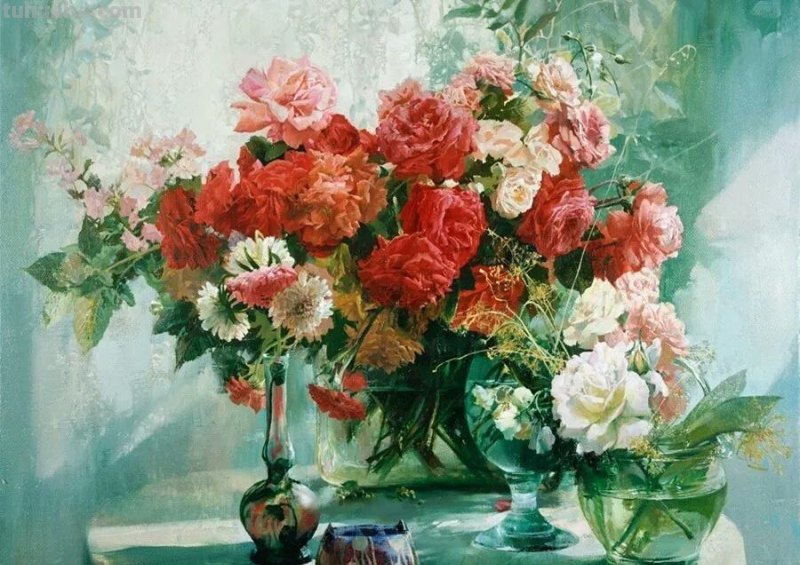 俄罗斯画家Larisa Psaryova唯美静物花卉油画