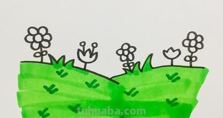 怎么画草地的简笔画 儿童画路边的草坪?