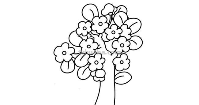 桃花树怎么画简笔画 只用紫色、绿色、蓝色彩笔不用其他东西画一幅桃花树?