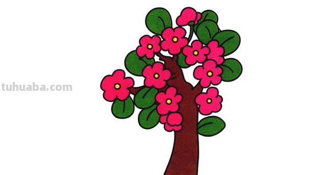 桃花树怎么画简笔画 只用紫色、绿色、蓝色彩笔不用其他东西画一幅桃花树?