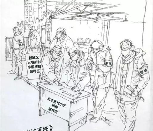 疫情医生速写 医护人员志愿者手绘主题画