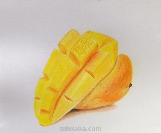 小学彩铅画教学芒果怎么画 立体水果拼盘彩铅画?