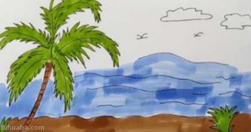 大海沙滩夜晚彩铅画怎么画 如何用彩笔画大海？