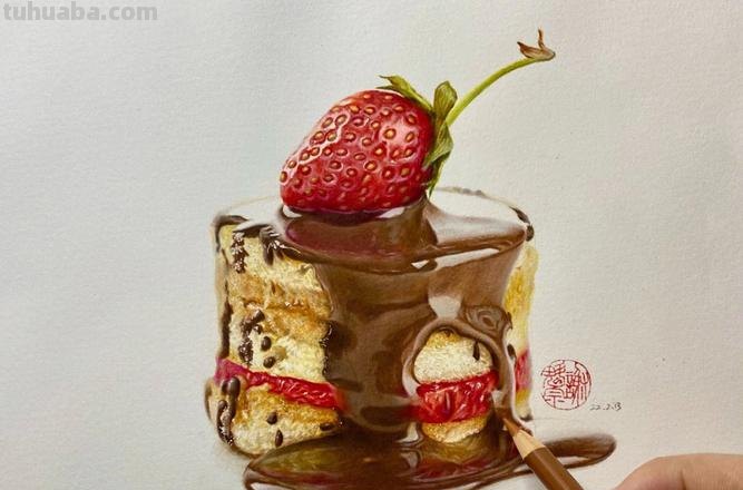 草莓蛋糕用彩铅画怎么画 如何用彩色铅笔画巧克力蛋糕?