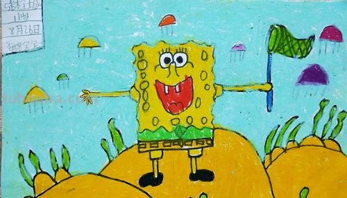 用色彩画海和海绵宝宝，让你的涂画作品更加生动 