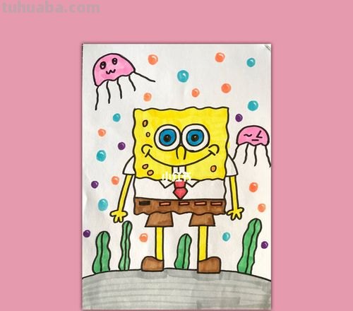 用色彩画海和海绵宝宝，让你的涂画作品更加生动 
