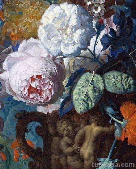 他的静物花卉油画，可以称赞为精美绝伦