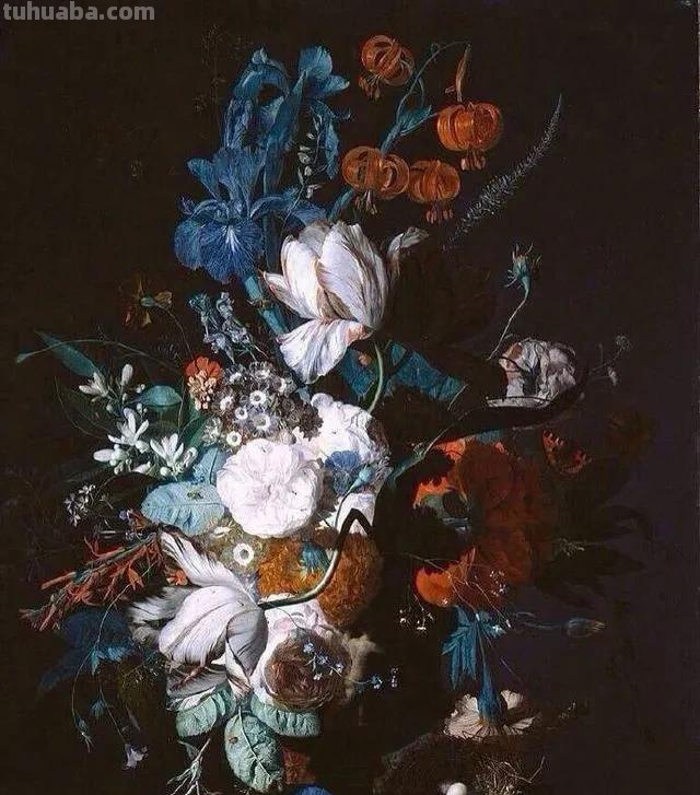 他的静物花卉油画，可以称赞为精美绝伦