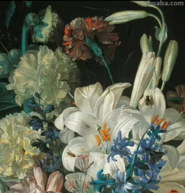 他的静物花卉油画，可以称赞为精美绝伦