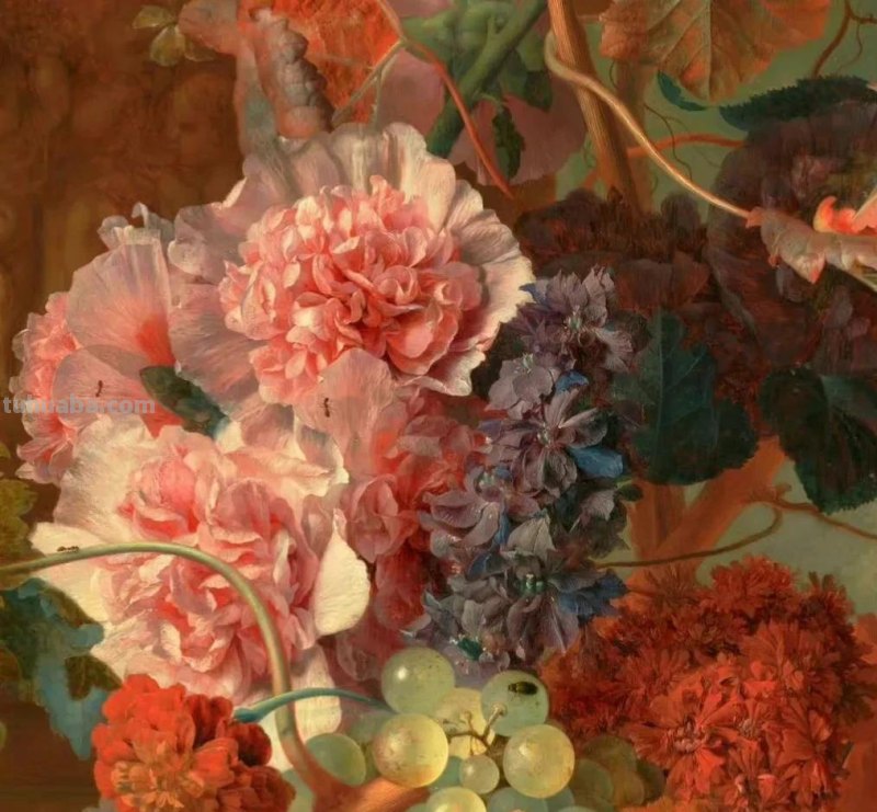 他的静物花卉油画，可以称赞为精美绝伦
