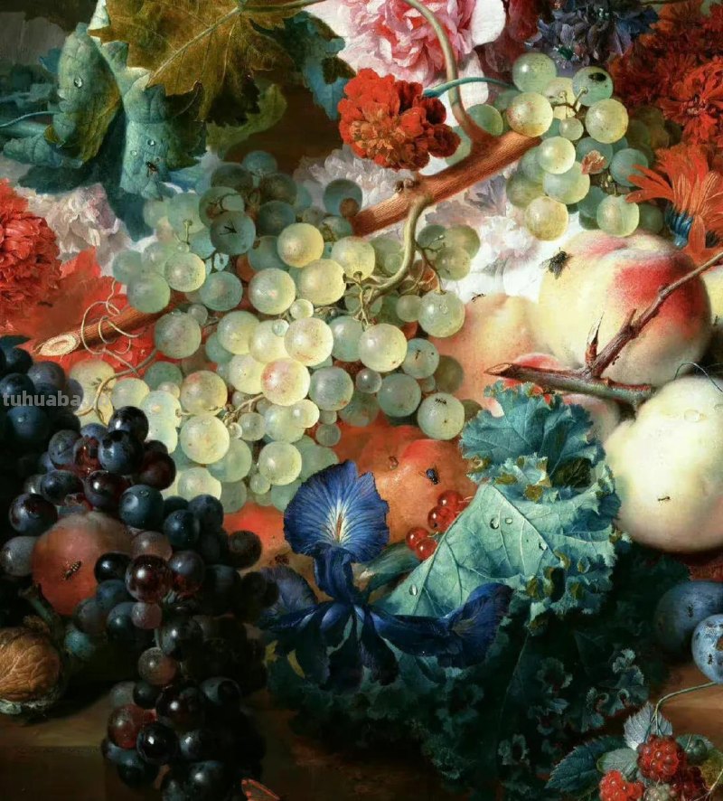 他的静物花卉油画，可以称赞为精美绝伦